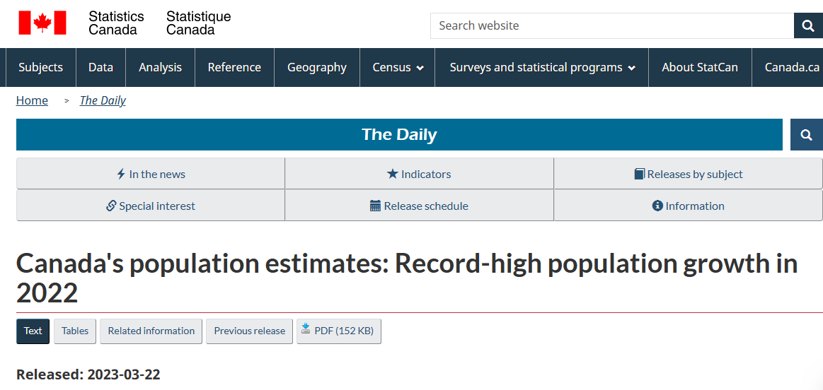Statscan StatsCan: Canada Added 1 Million People In 2022 – Canuck Law